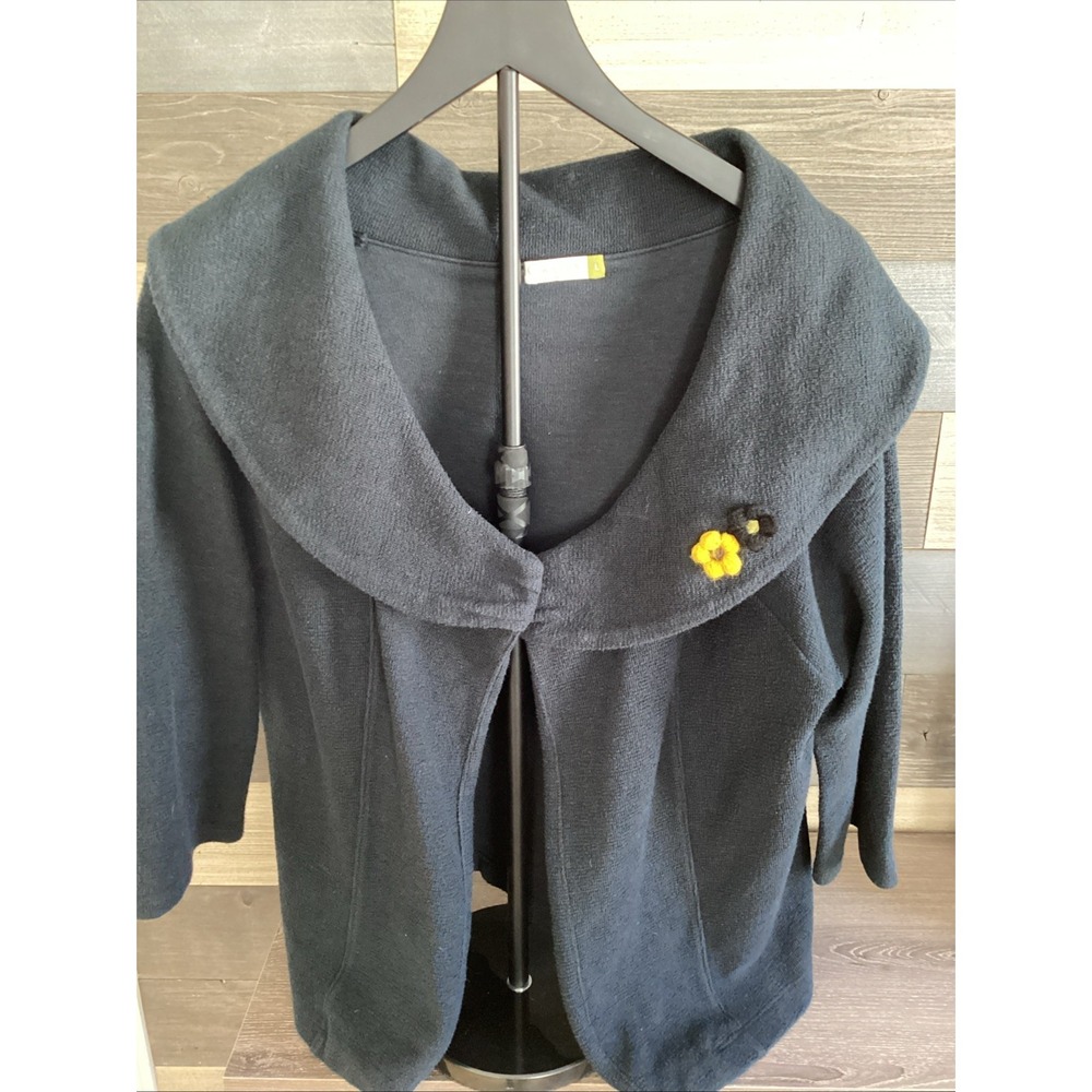 Vtg Womans Black Cardigan Jacket Large 100%‎ Cotton One Button Up Front Chalet